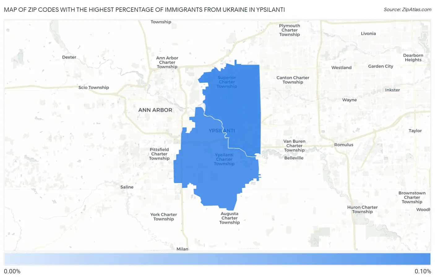 Zip Codes with the Highest Percentage of Immigrants from Ukraine in Ypsilanti Map