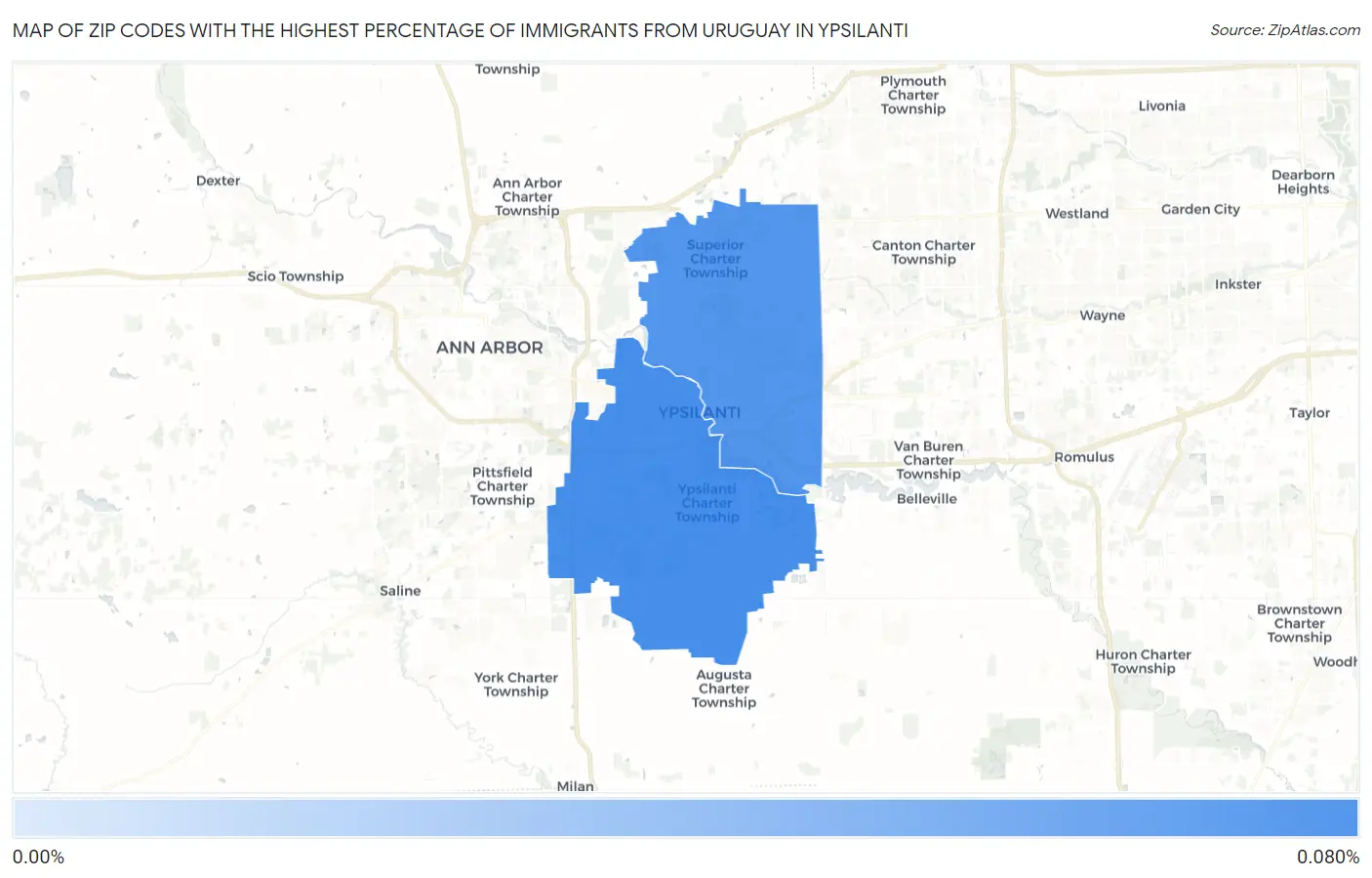 Zip Codes with the Highest Percentage of Immigrants from Uruguay in Ypsilanti Map