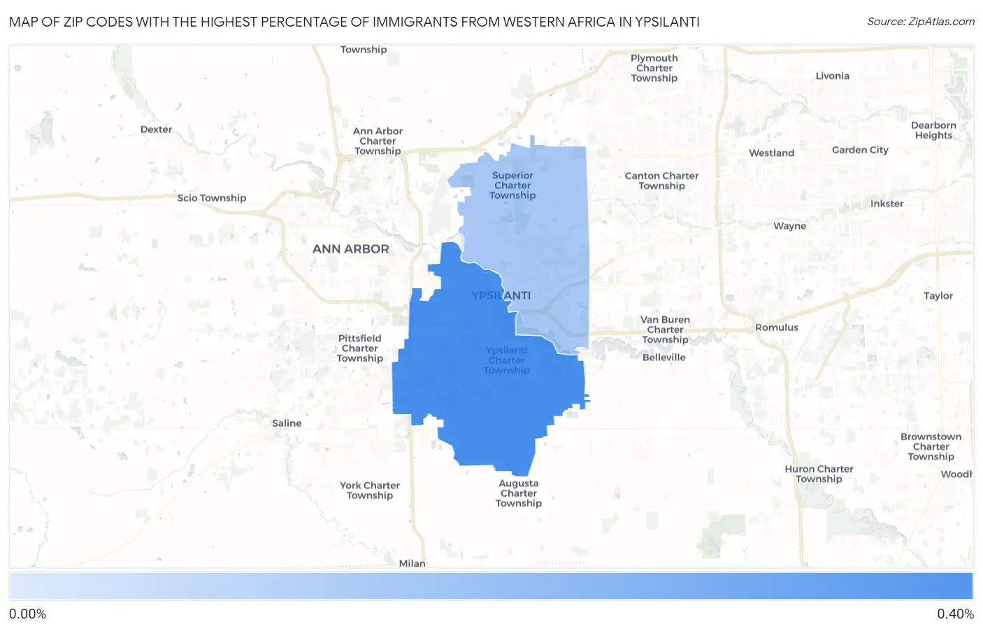 Zip Codes with the Highest Percentage of Immigrants from Western Africa in Ypsilanti Map