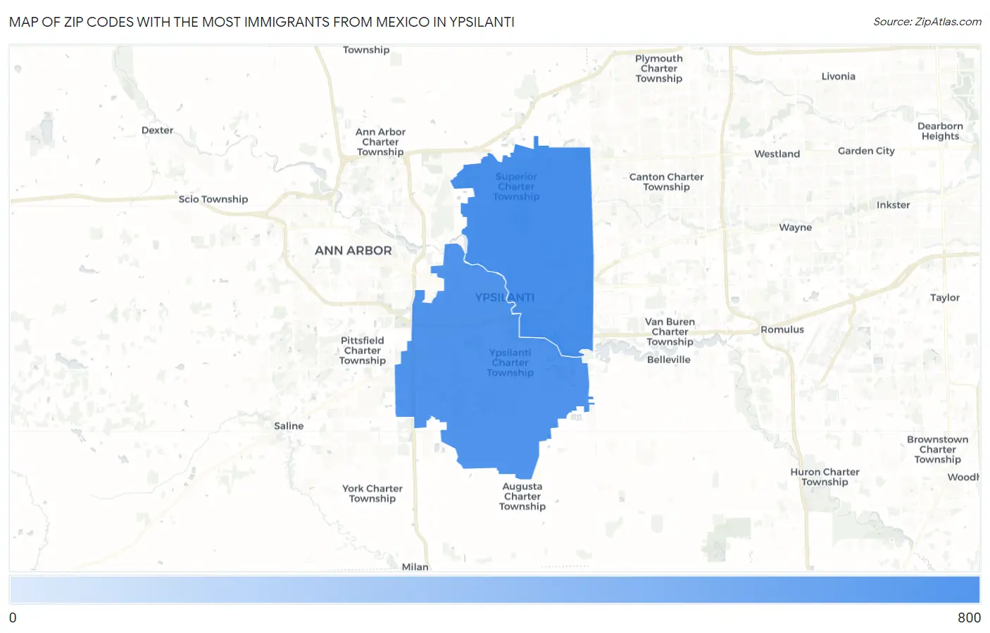 Zip Codes with the Most Immigrants from Mexico in Ypsilanti Map