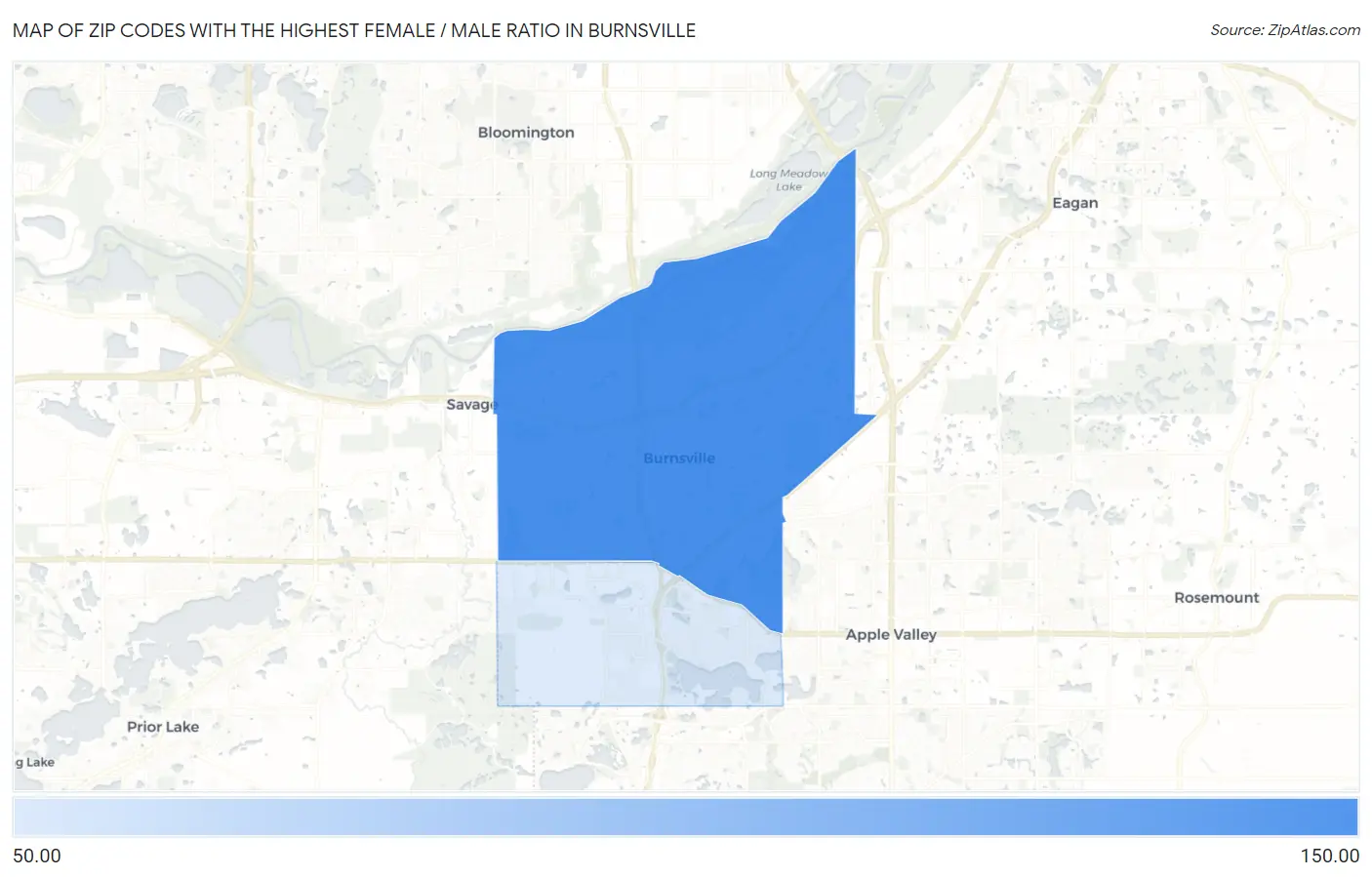 Zip Codes with the Highest Female / Male Ratio in Burnsville Map