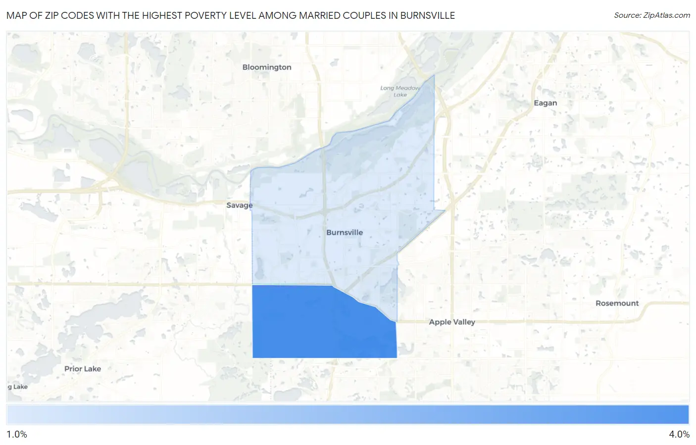Zip Codes with the Highest Poverty Level Among Married Couples in Burnsville Map