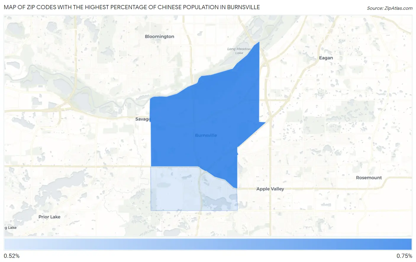 Zip Codes with the Highest Percentage of Chinese Population in Burnsville Map