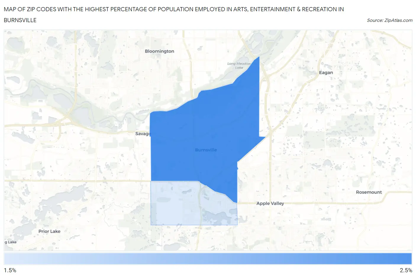 Zip Codes with the Highest Percentage of Population Employed in Arts, Entertainment & Recreation in Burnsville Map