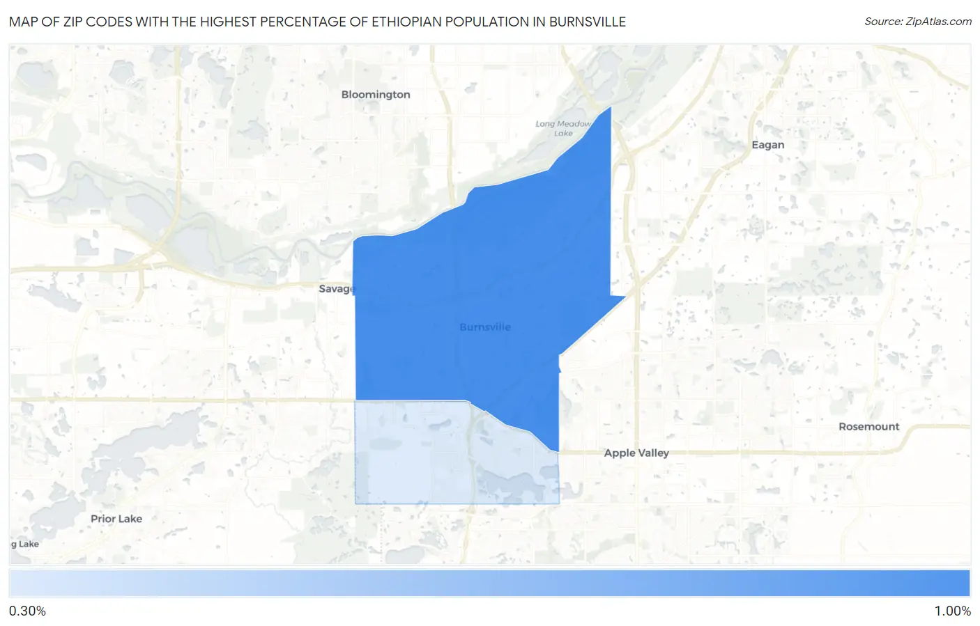 Zip Codes with the Highest Percentage of Ethiopian Population in Burnsville Map