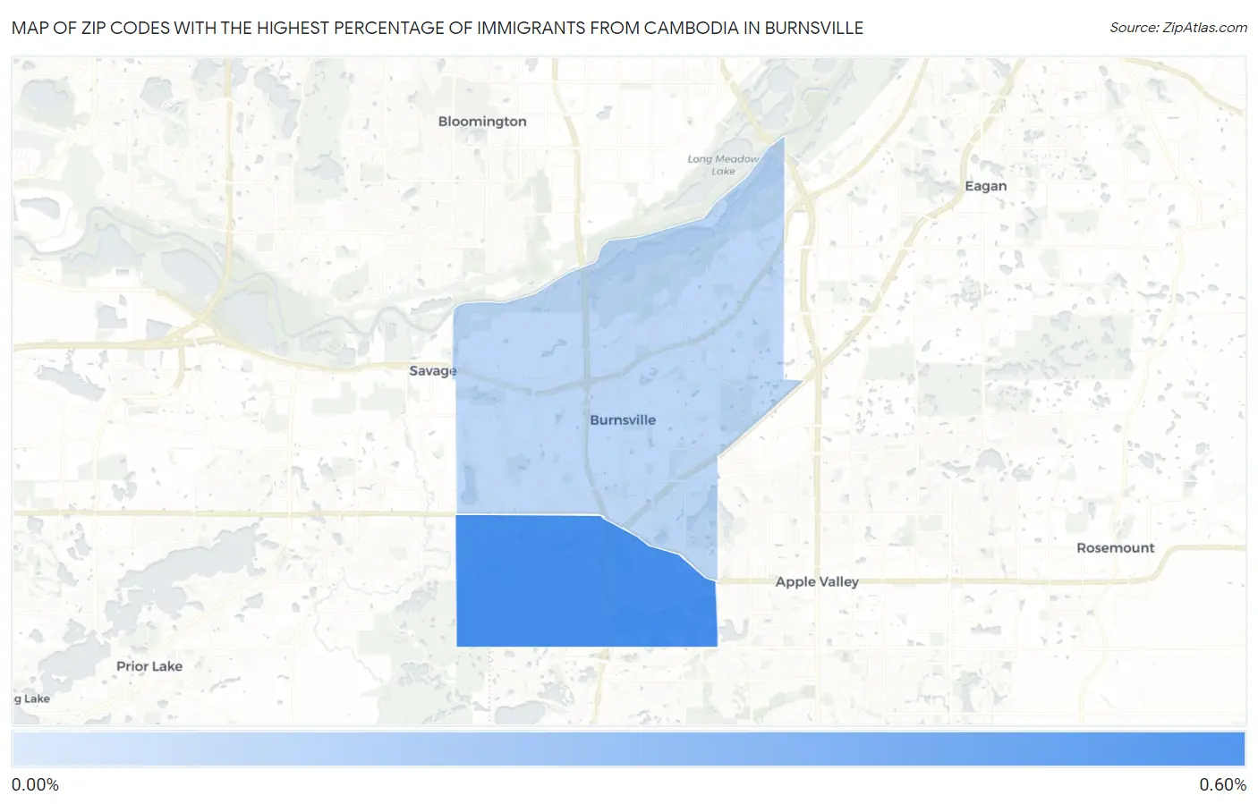 Zip Codes with the Highest Percentage of Immigrants from Cambodia in Burnsville Map