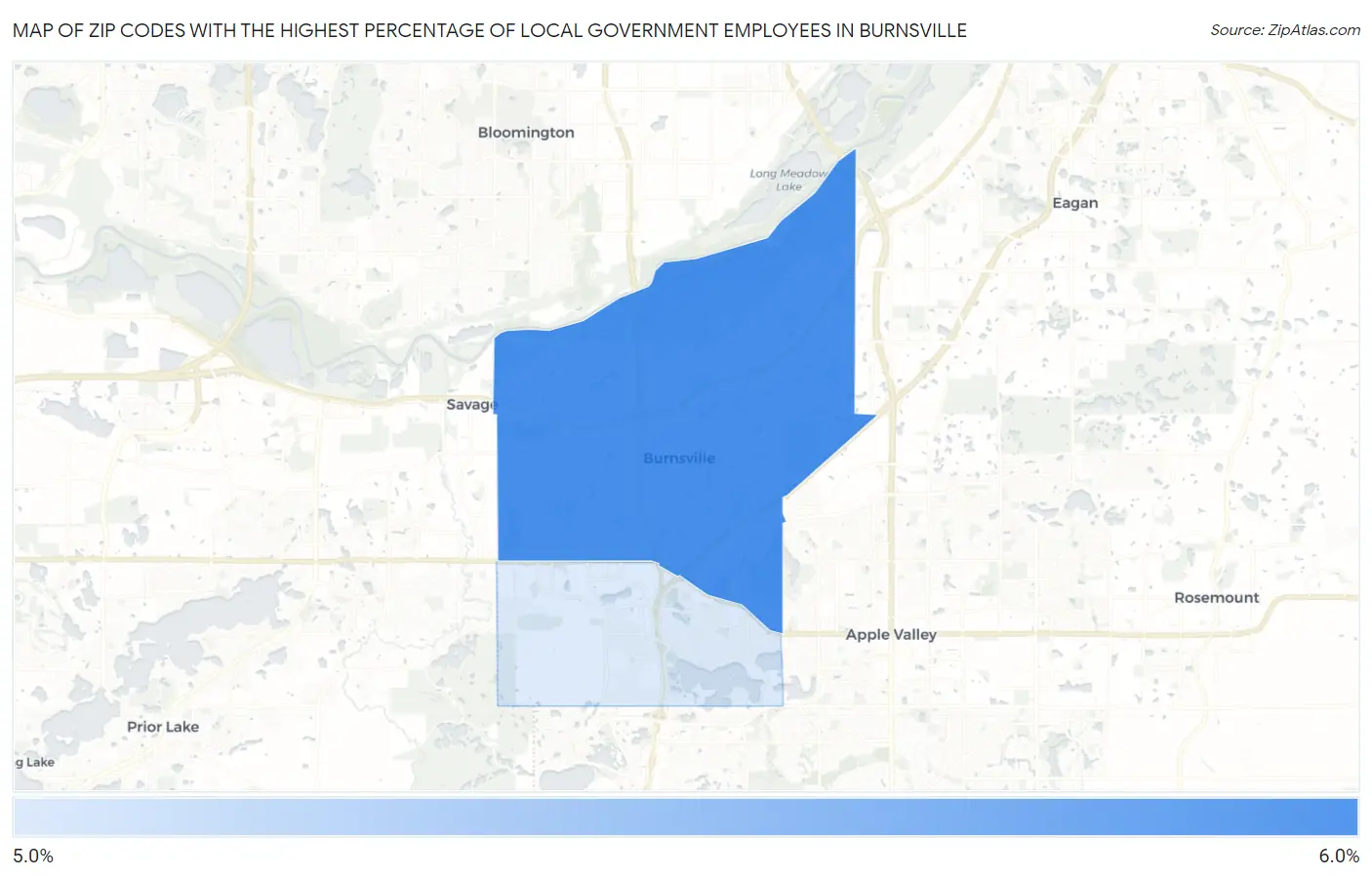 Zip Codes with the Highest Percentage of Local Government Employees in Burnsville Map