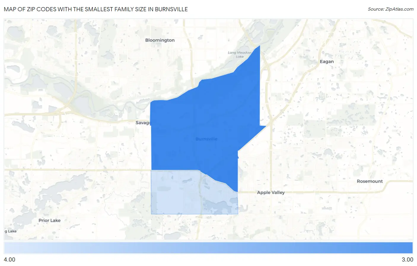 Zip Codes with the Smallest Family Size in Burnsville Map
