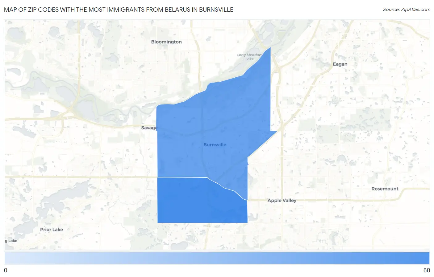 Zip Codes with the Most Immigrants from Belarus in Burnsville Map