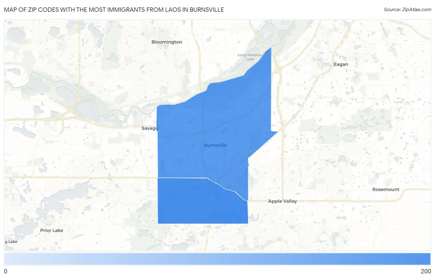 Zip Codes with the Most Immigrants from Laos in Burnsville Map