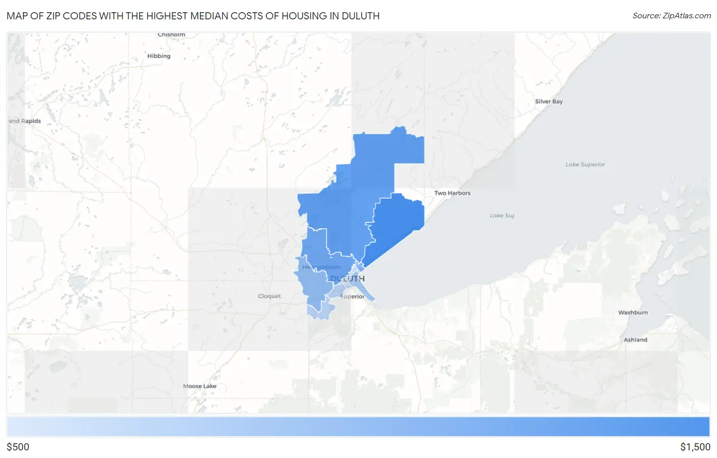 Zip Codes with the Highest Median Costs of Housing in Duluth Map