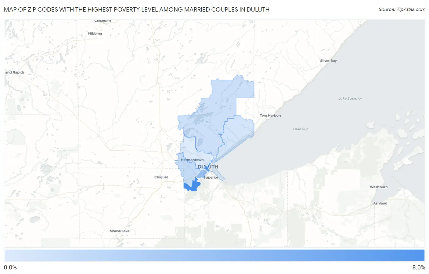 Zip Codes with the Highest Poverty Level Among Married Couples in Duluth Map