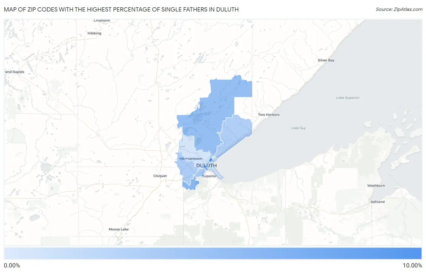 Zip Codes with the Highest Percentage of Single Fathers in Duluth Map