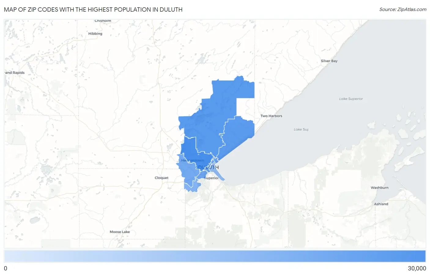 Zip Codes with the Highest Population in Duluth Map