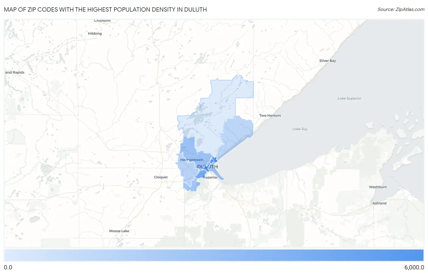 Zip Codes with the Highest Population Density in Duluth Map