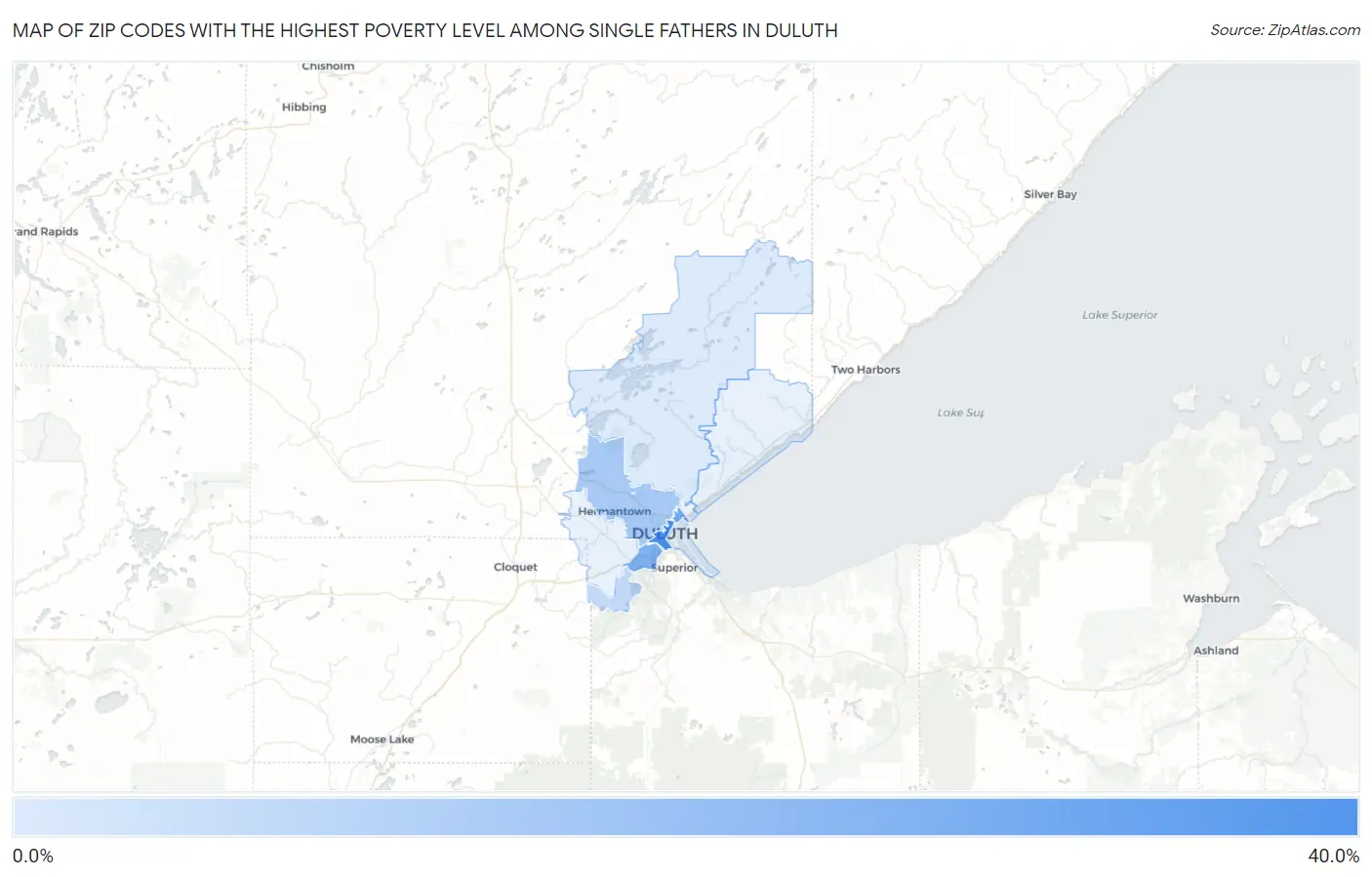 Zip Codes with the Highest Poverty Level Among Single Fathers in Duluth Map