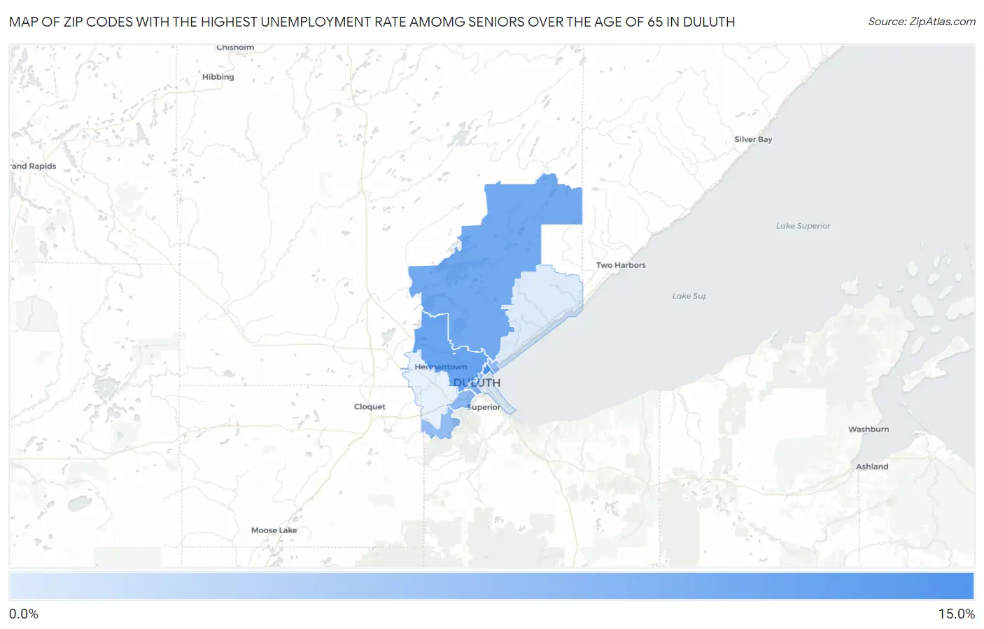 Zip Codes with the Highest Unemployment Rate Amomg Seniors Over the Age of 65 in Duluth Map
