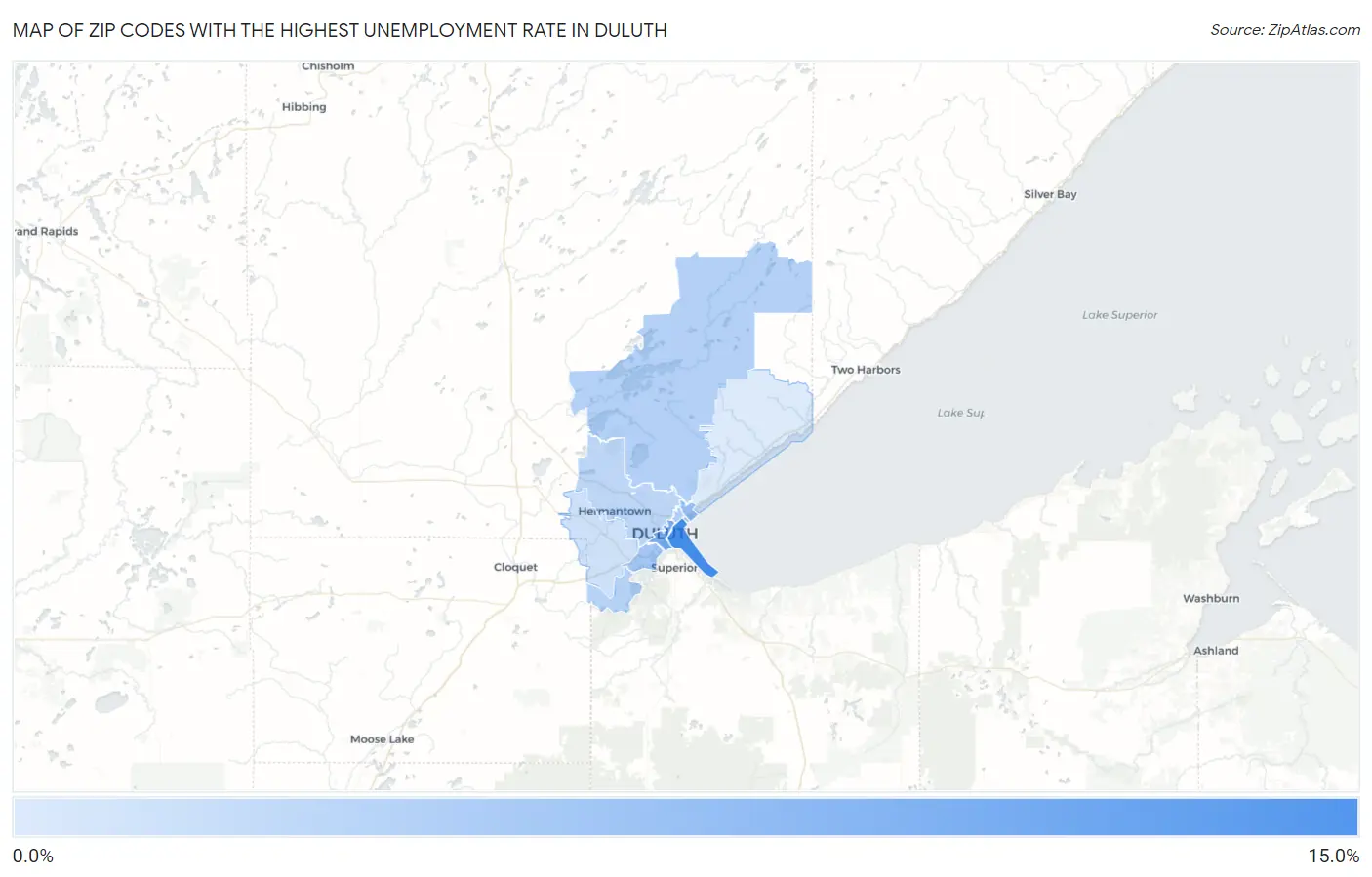 Zip Codes with the Highest Unemployment Rate in Duluth Map
