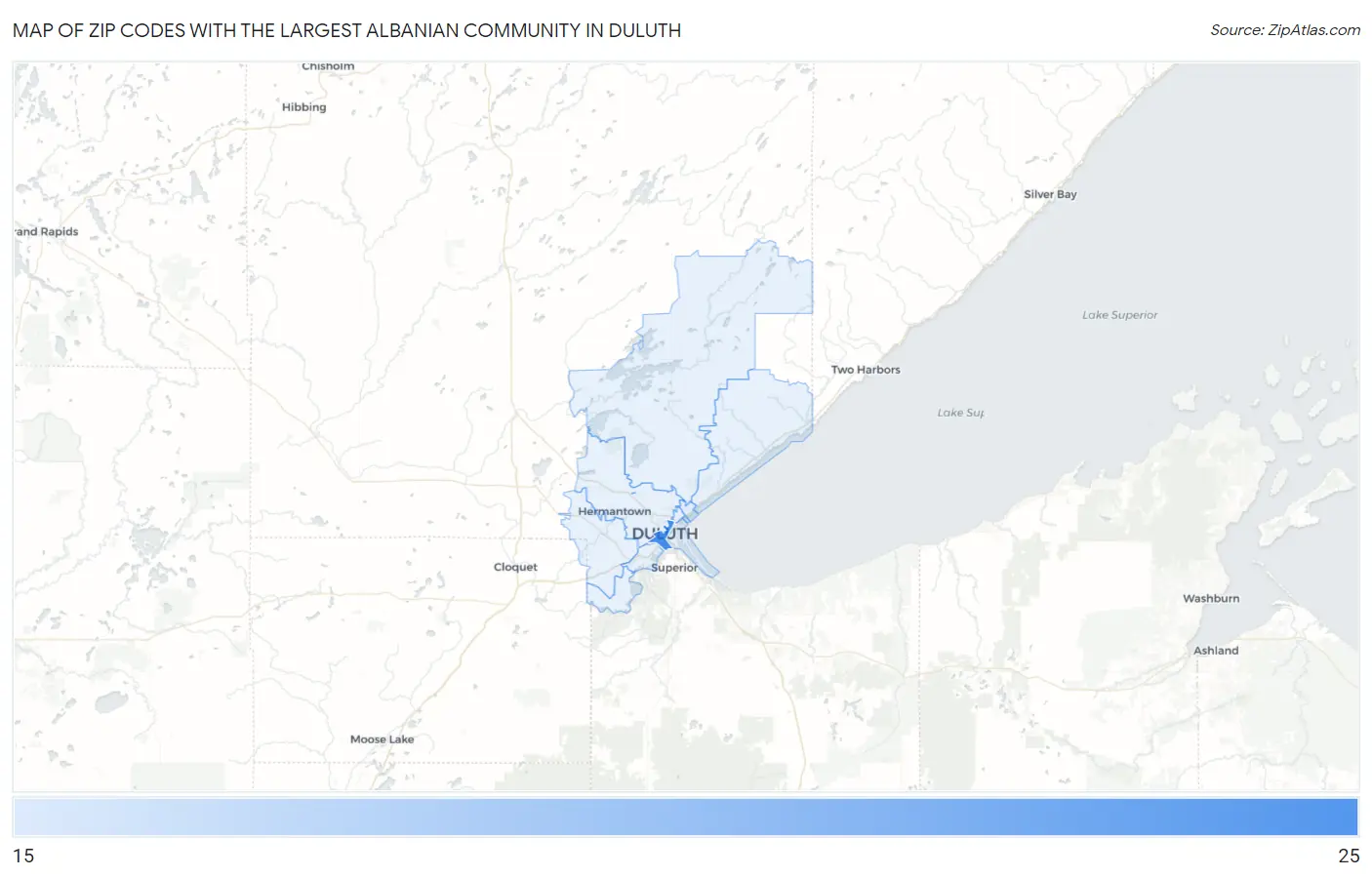 Zip Codes with the Largest Albanian Community in Duluth Map
