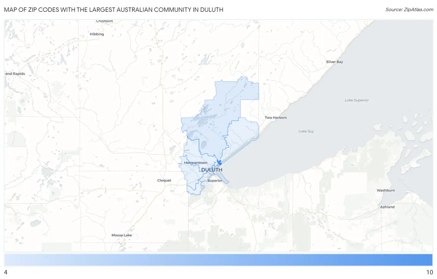 Zip Codes with the Largest Australian Community in Duluth Map