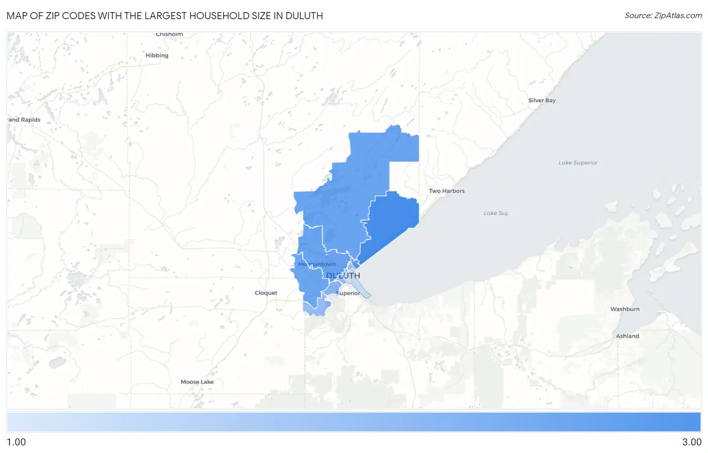 Zip Codes with the Largest Household Size in Duluth Map
