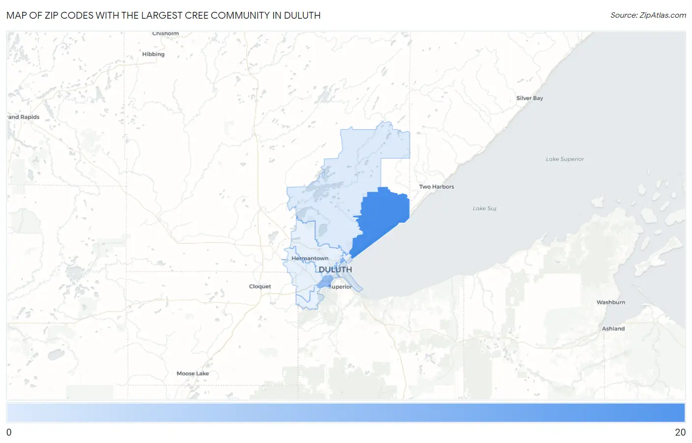 Zip Codes with the Largest Cree Community in Duluth Map