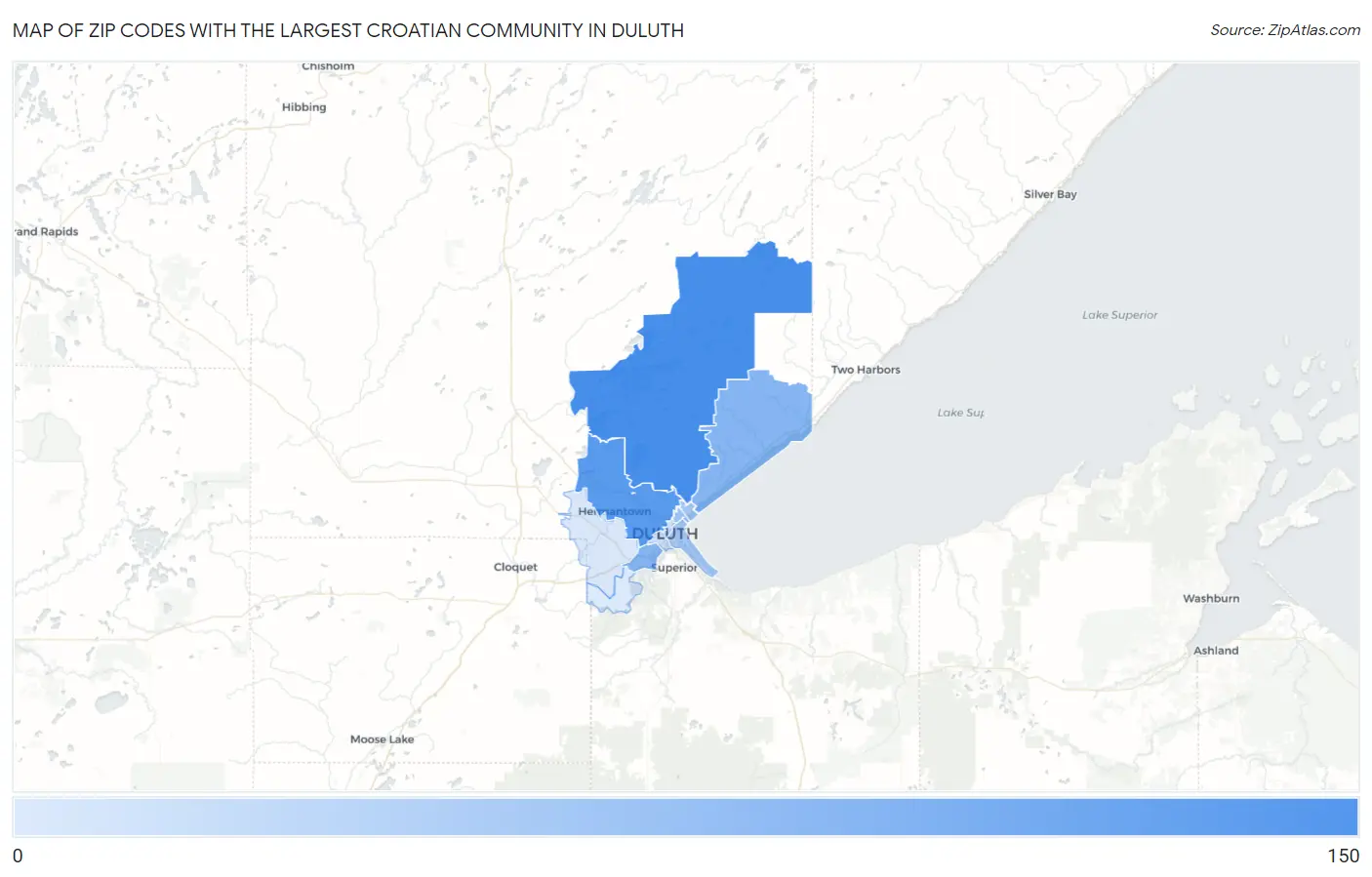 Zip Codes with the Largest Croatian Community in Duluth Map