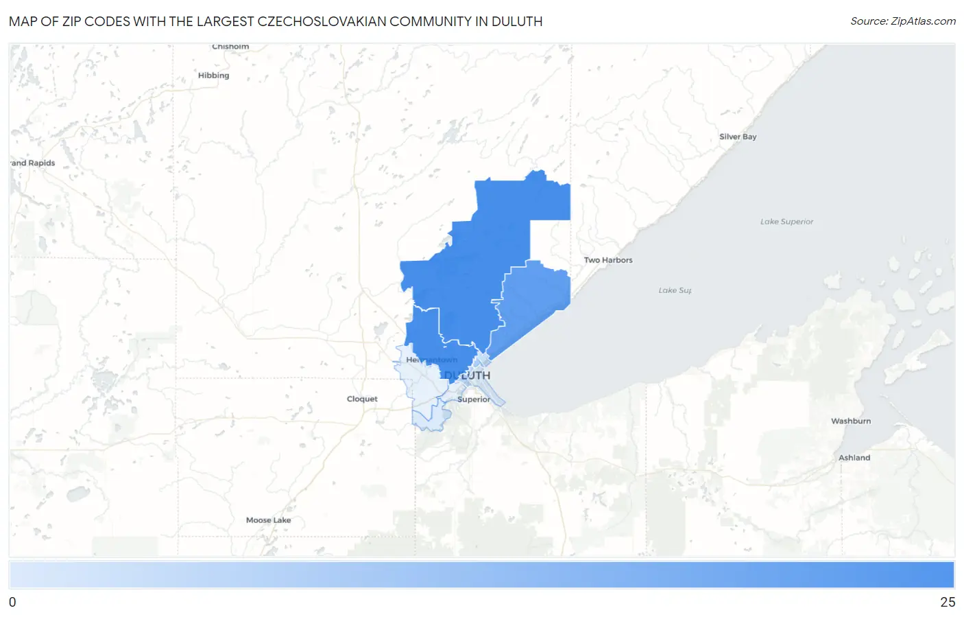 Zip Codes with the Largest Czechoslovakian Community in Duluth Map