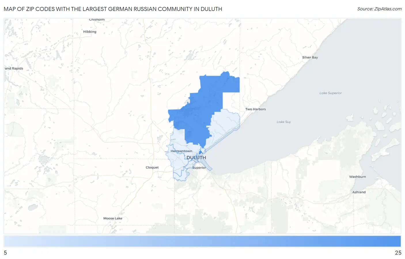 Zip Codes with the Largest German Russian Community in Duluth Map
