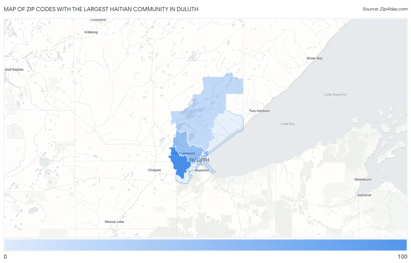 Zip Codes with the Largest Haitian Community in Duluth Map