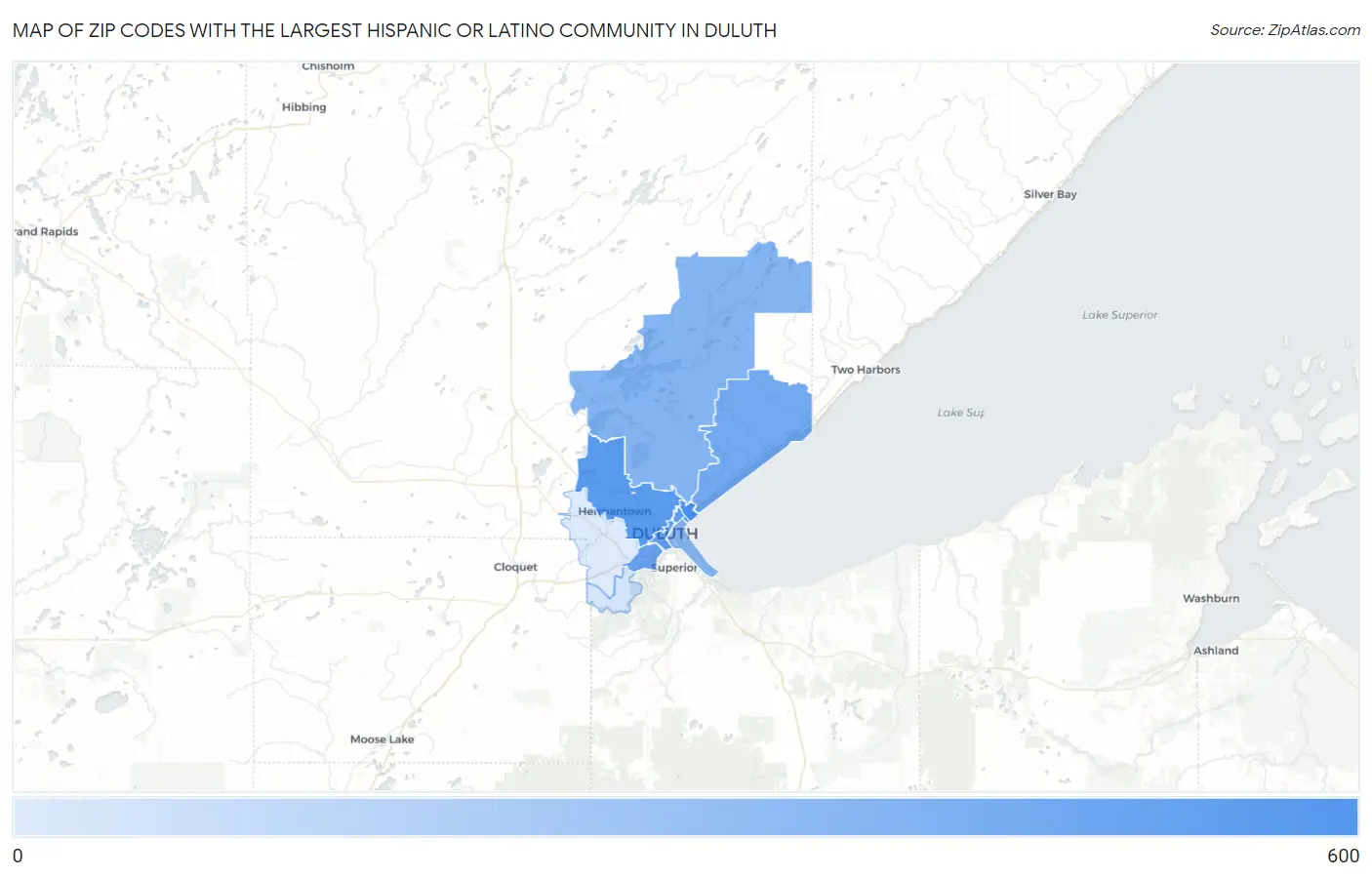 Zip Codes with the Largest Hispanic or Latino Community in Duluth Map