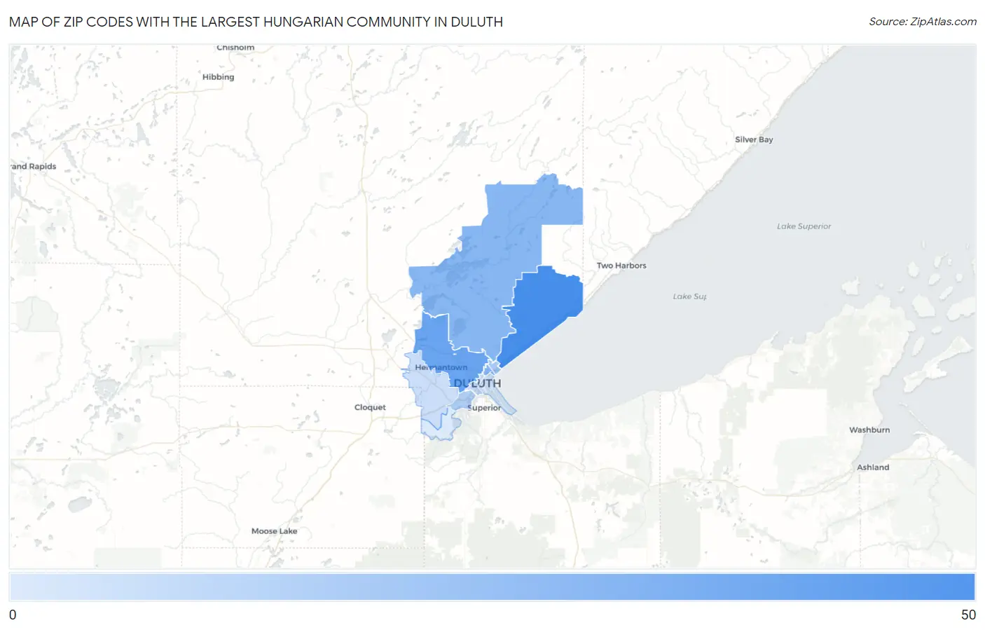 Zip Codes with the Largest Hungarian Community in Duluth Map
