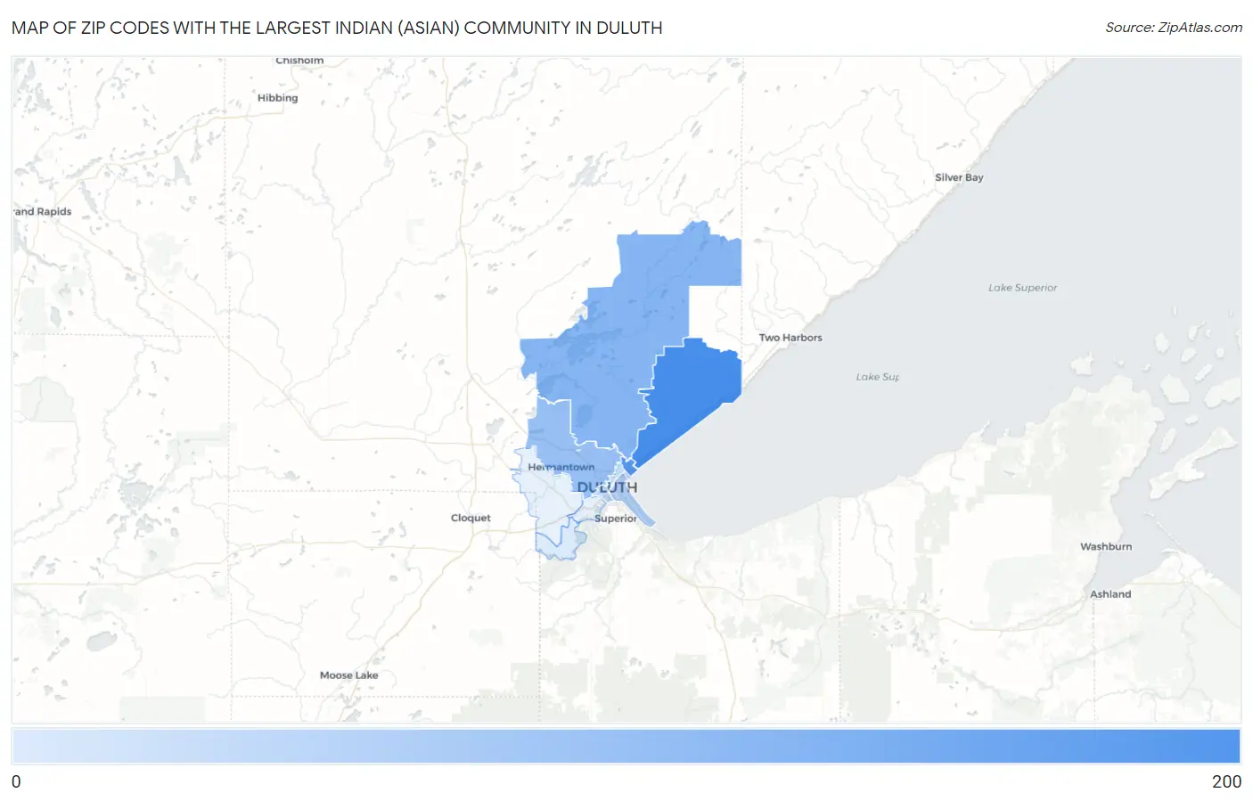 Zip Codes with the Largest Indian (Asian) Community in Duluth Map