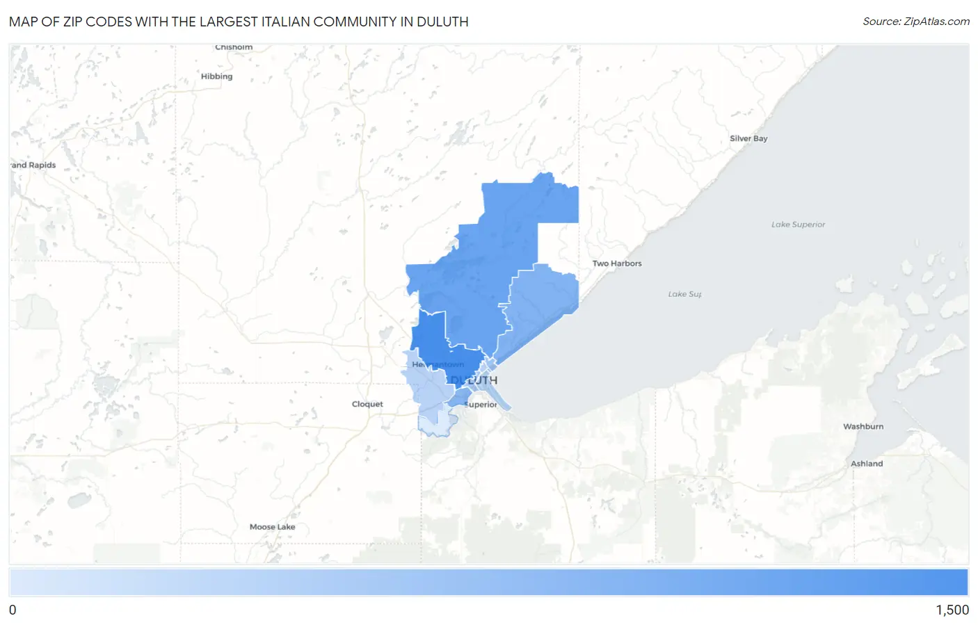 Zip Codes with the Largest Italian Community in Duluth Map