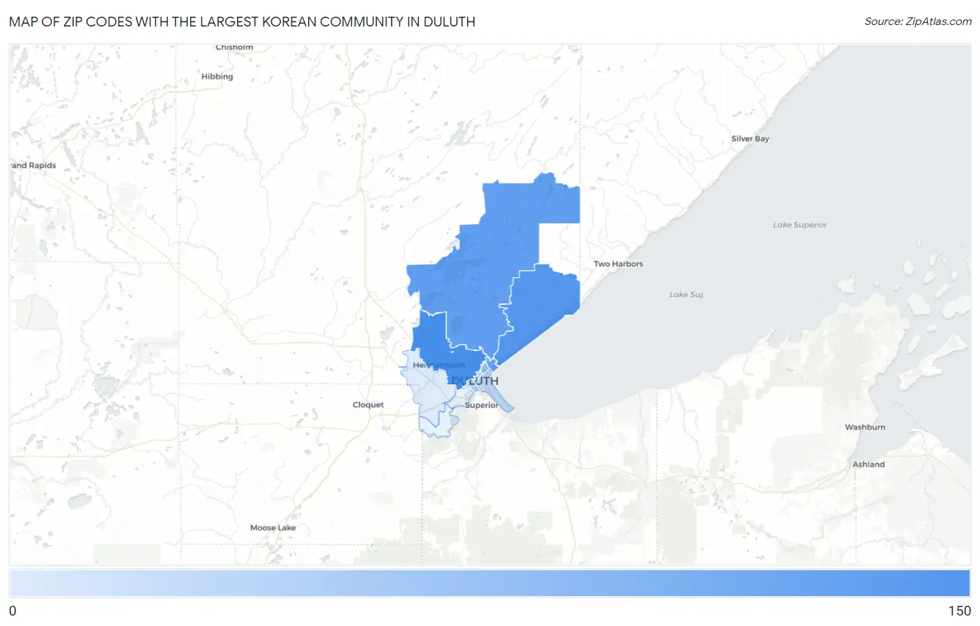 Zip Codes with the Largest Korean Community in Duluth Map