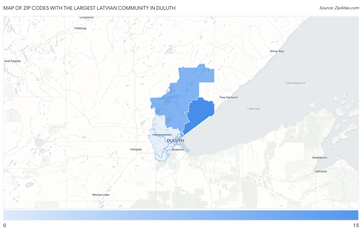 Zip Codes with the Largest Latvian Community in Duluth Map