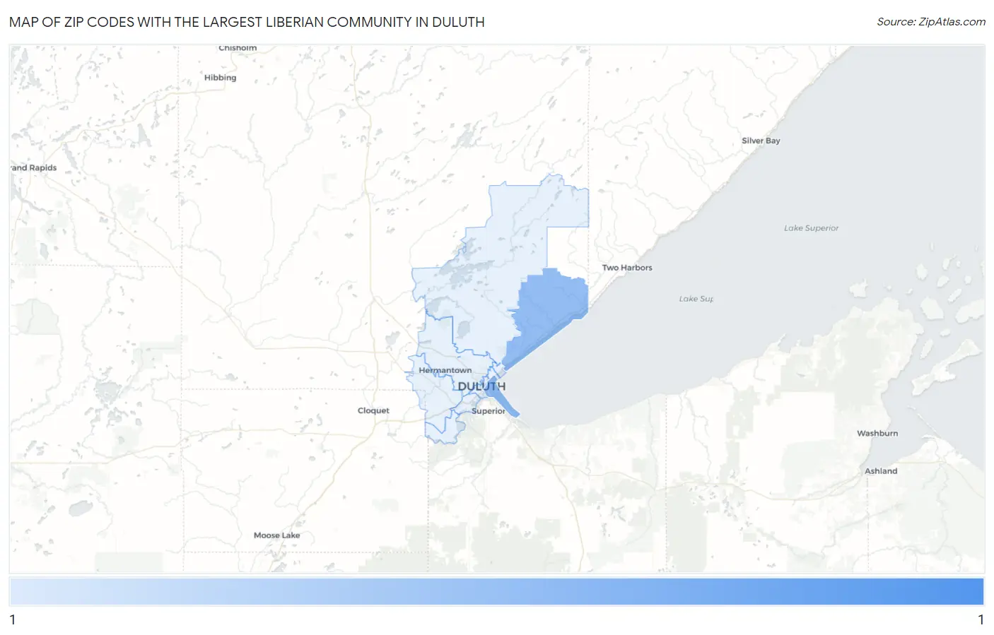 Zip Codes with the Largest Liberian Community in Duluth Map