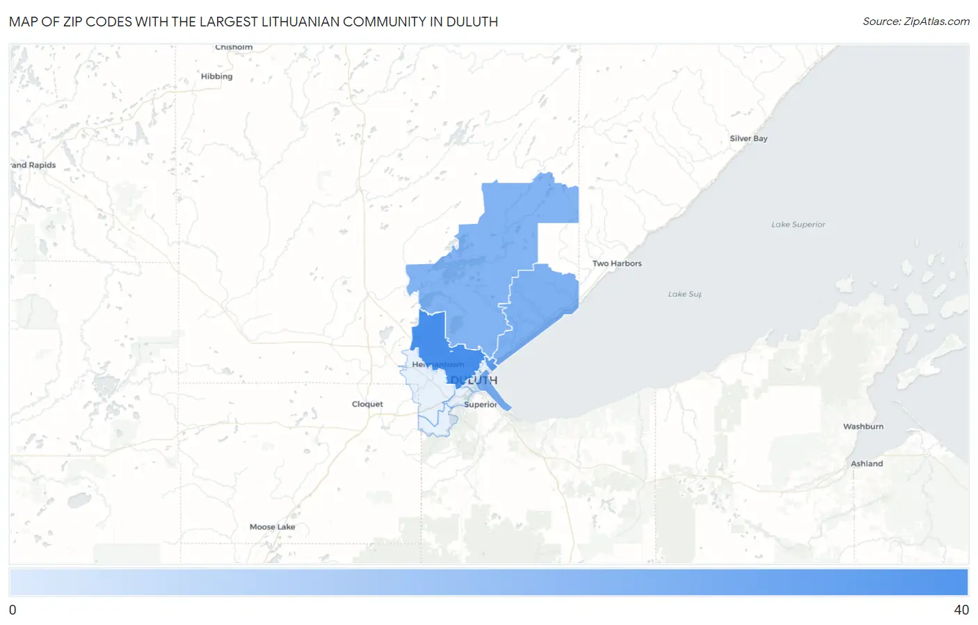 Zip Codes with the Largest Lithuanian Community in Duluth Map