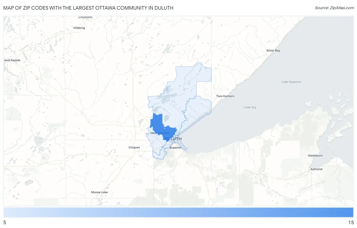 Zip Codes with the Largest Ottawa Community in Duluth Map