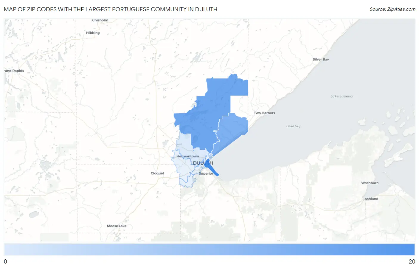 Zip Codes with the Largest Portuguese Community in Duluth Map