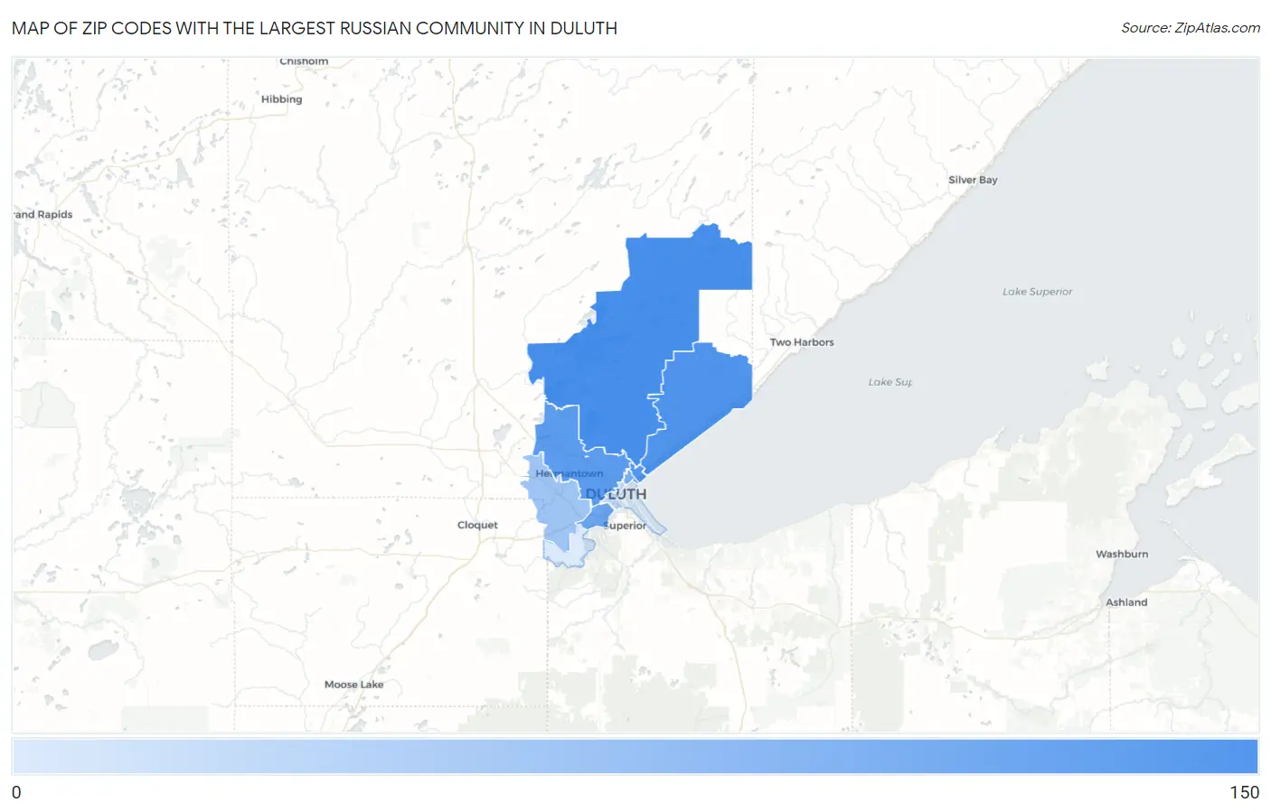 Zip Codes with the Largest Russian Community in Duluth Map