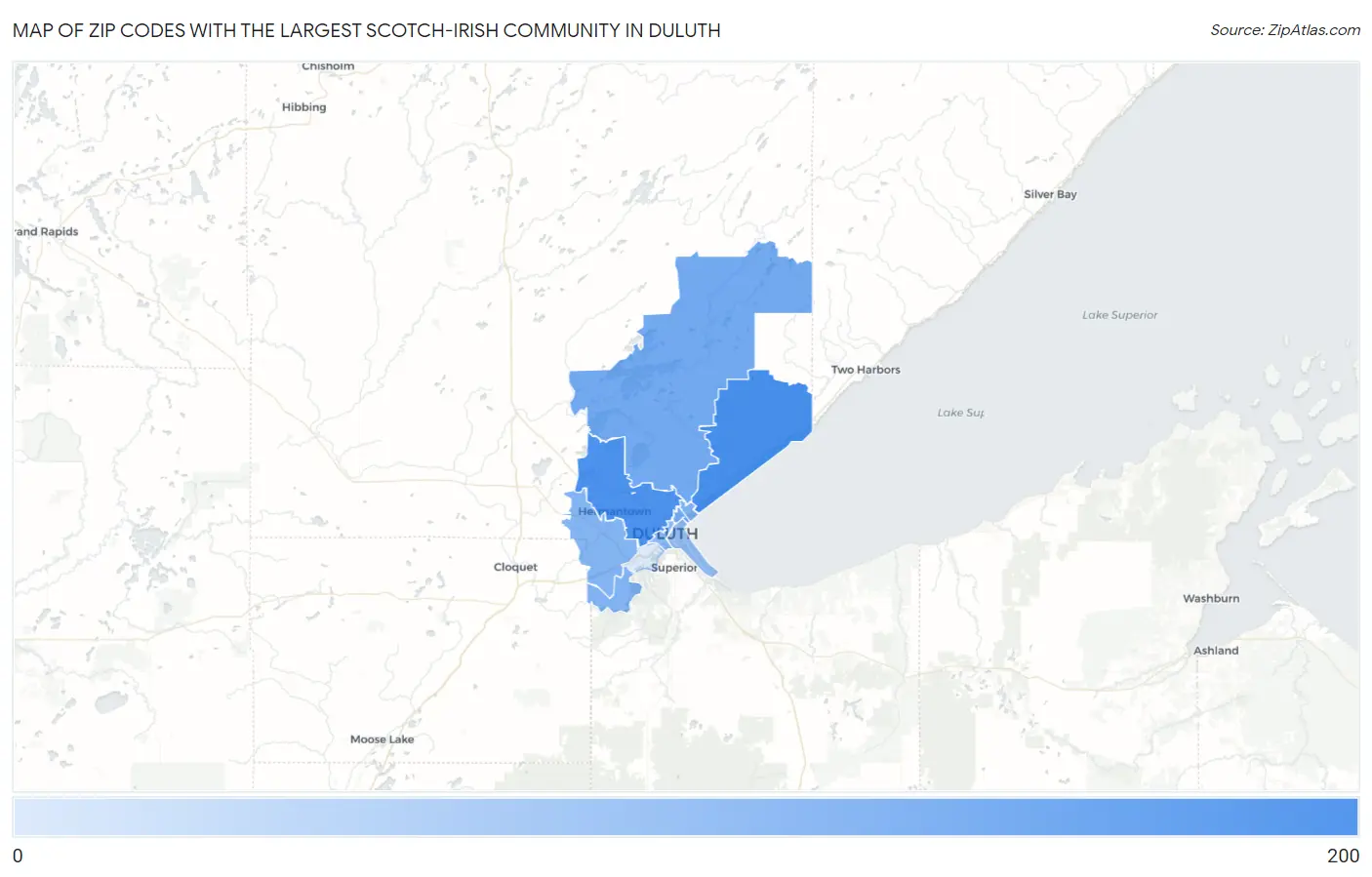 Zip Codes with the Largest Scotch-Irish Community in Duluth Map