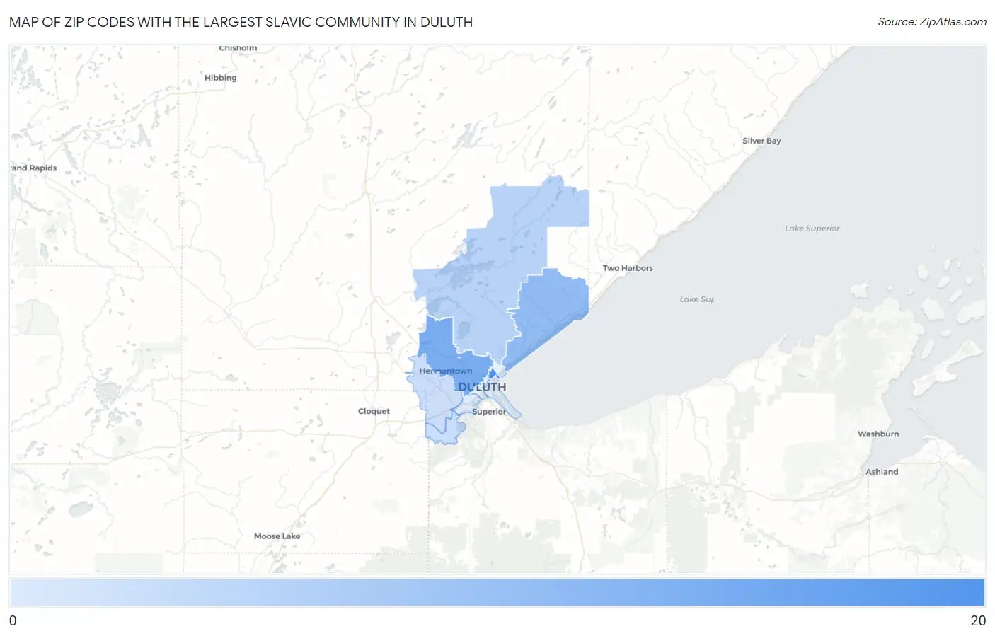 Zip Codes with the Largest Slavic Community in Duluth Map