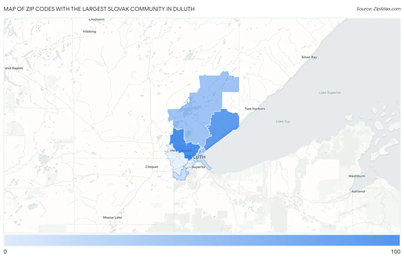 Zip Codes with the Largest Slovak Community in Duluth Map