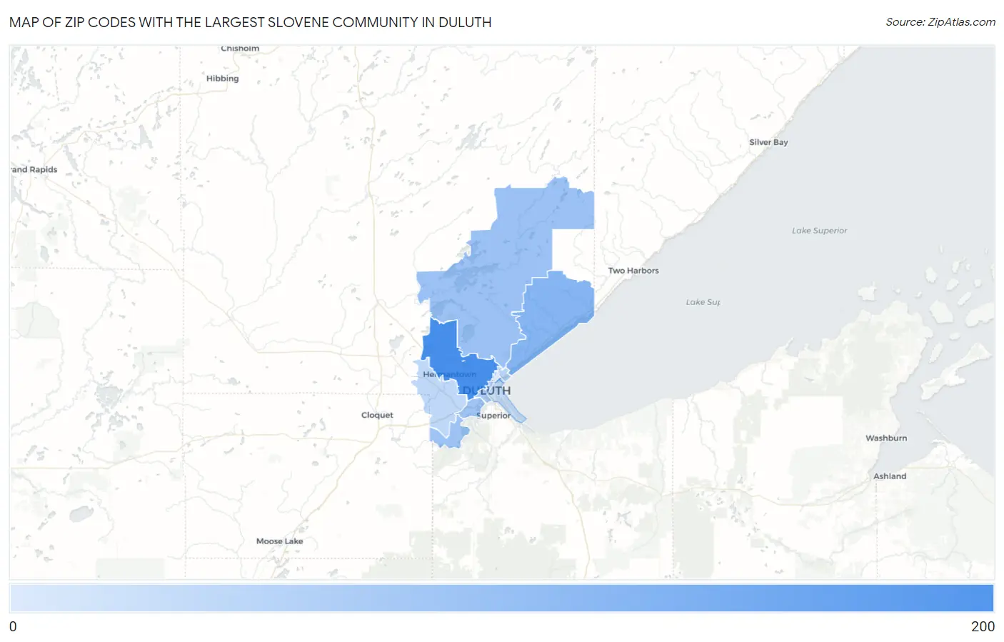Zip Codes with the Largest Slovene Community in Duluth Map