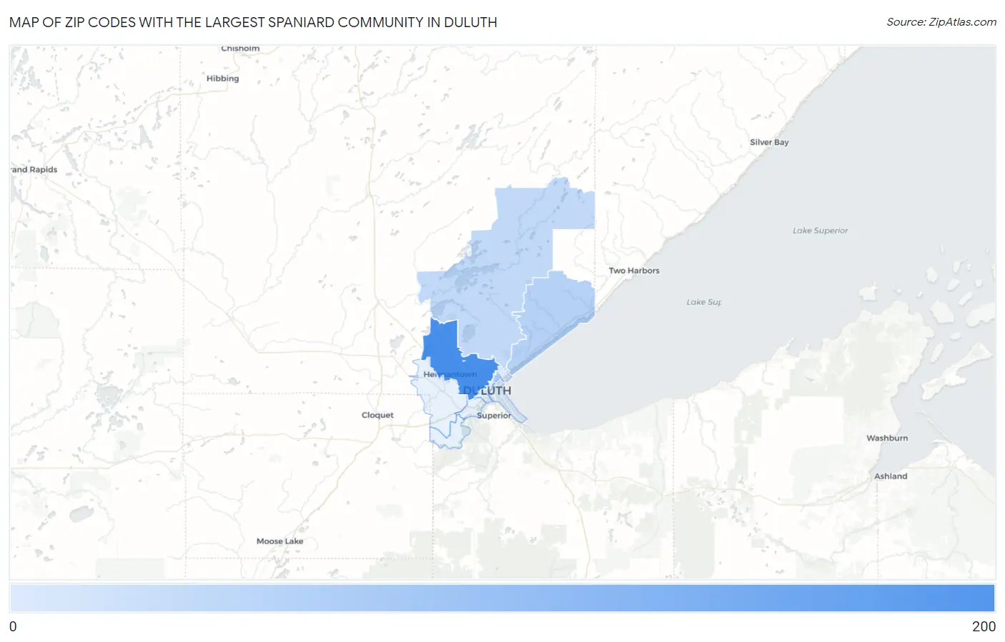 Zip Codes with the Largest Spaniard Community in Duluth Map