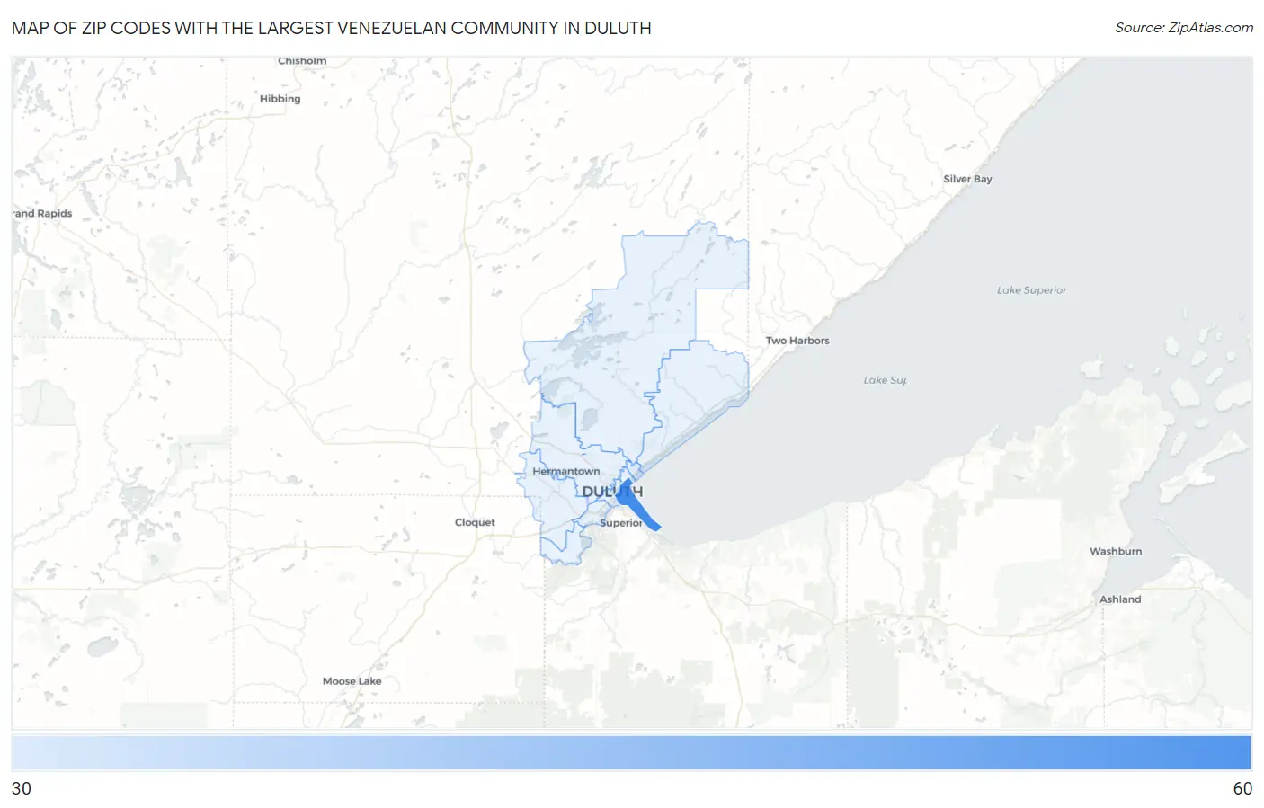 Zip Codes with the Largest Venezuelan Community in Duluth Map