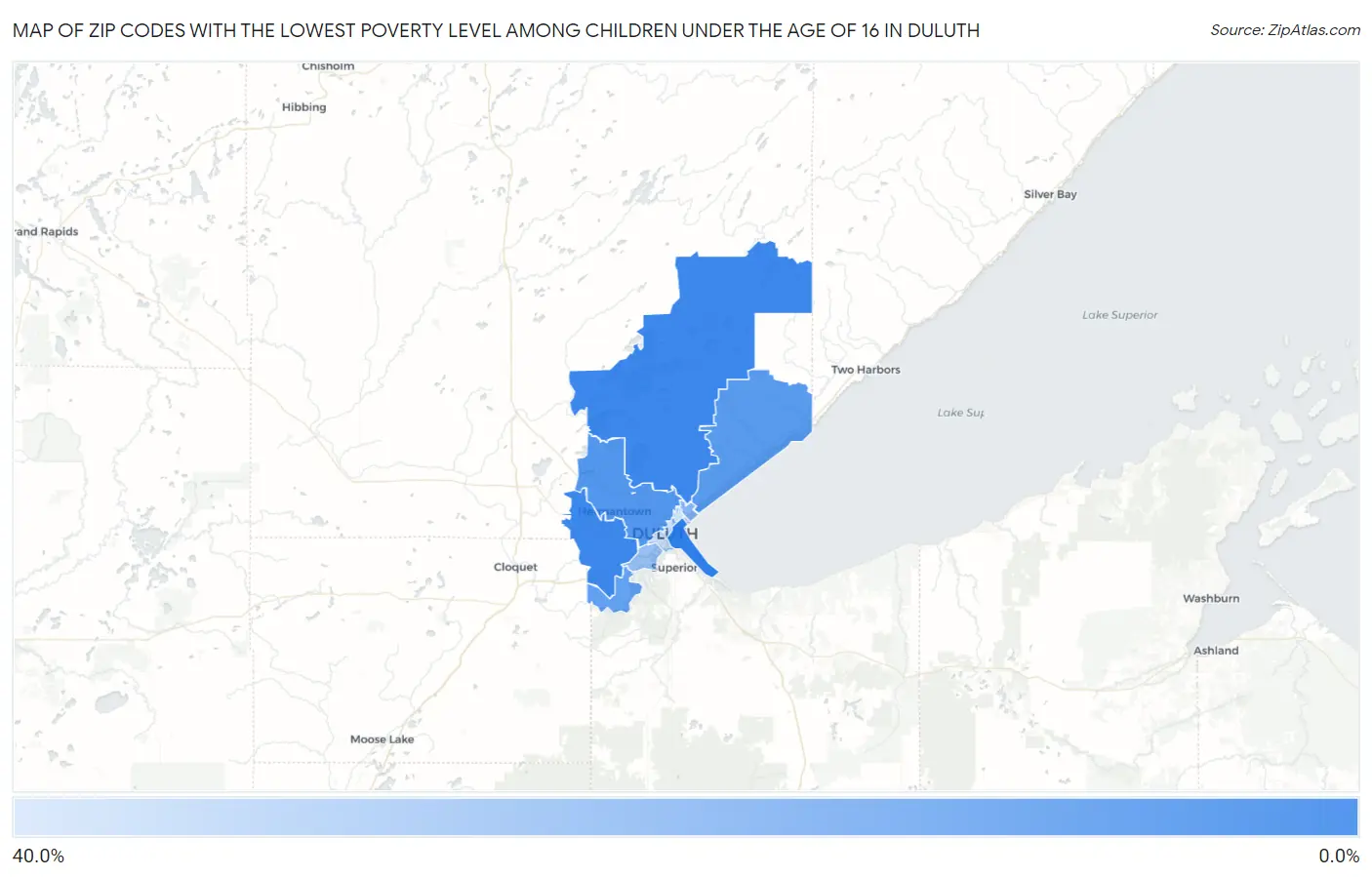 Zip Codes with the Lowest Poverty Level Among Children Under the Age of 16 in Duluth Map