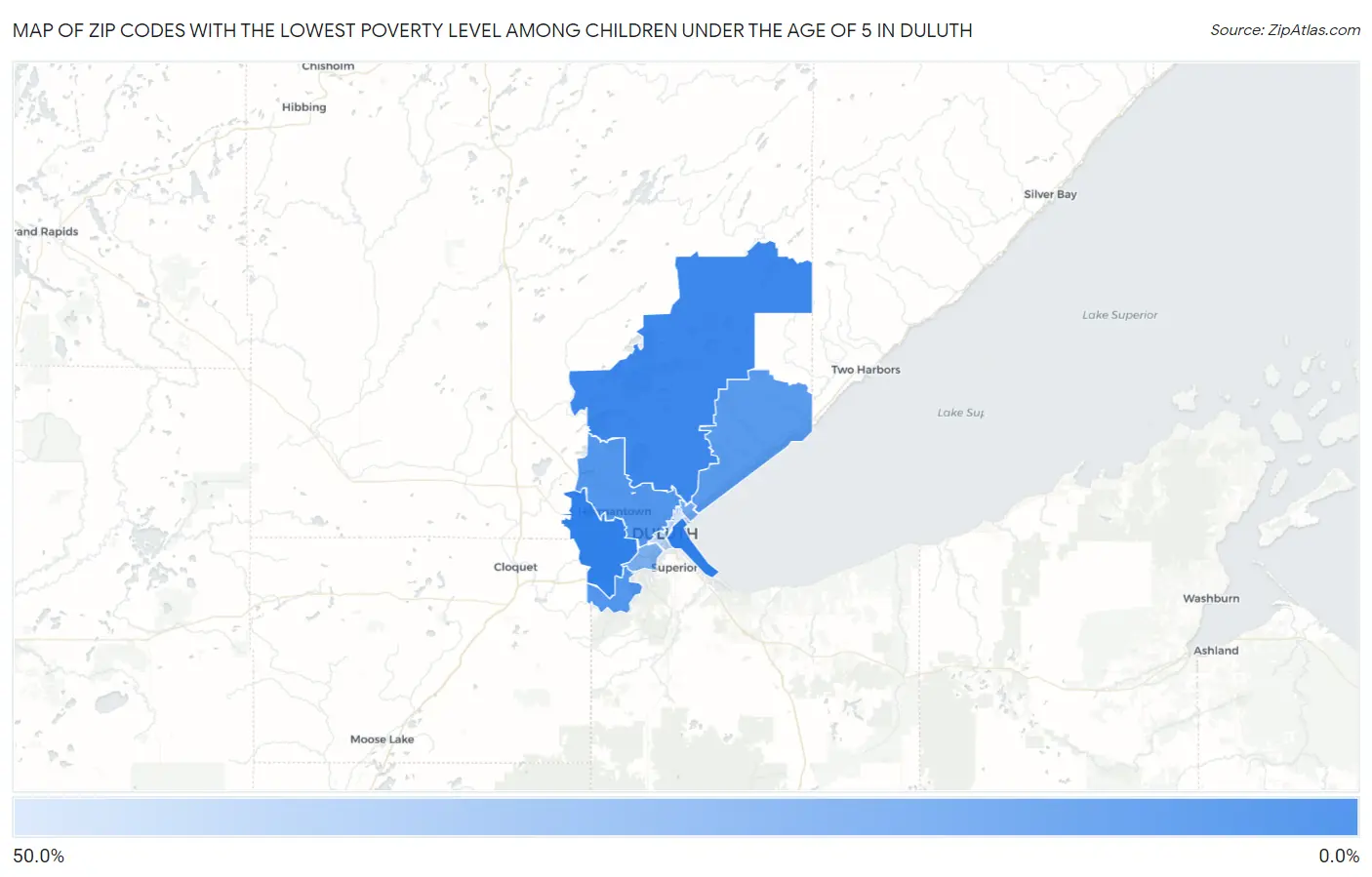Zip Codes with the Lowest Poverty Level Among Children Under the Age of 5 in Duluth Map