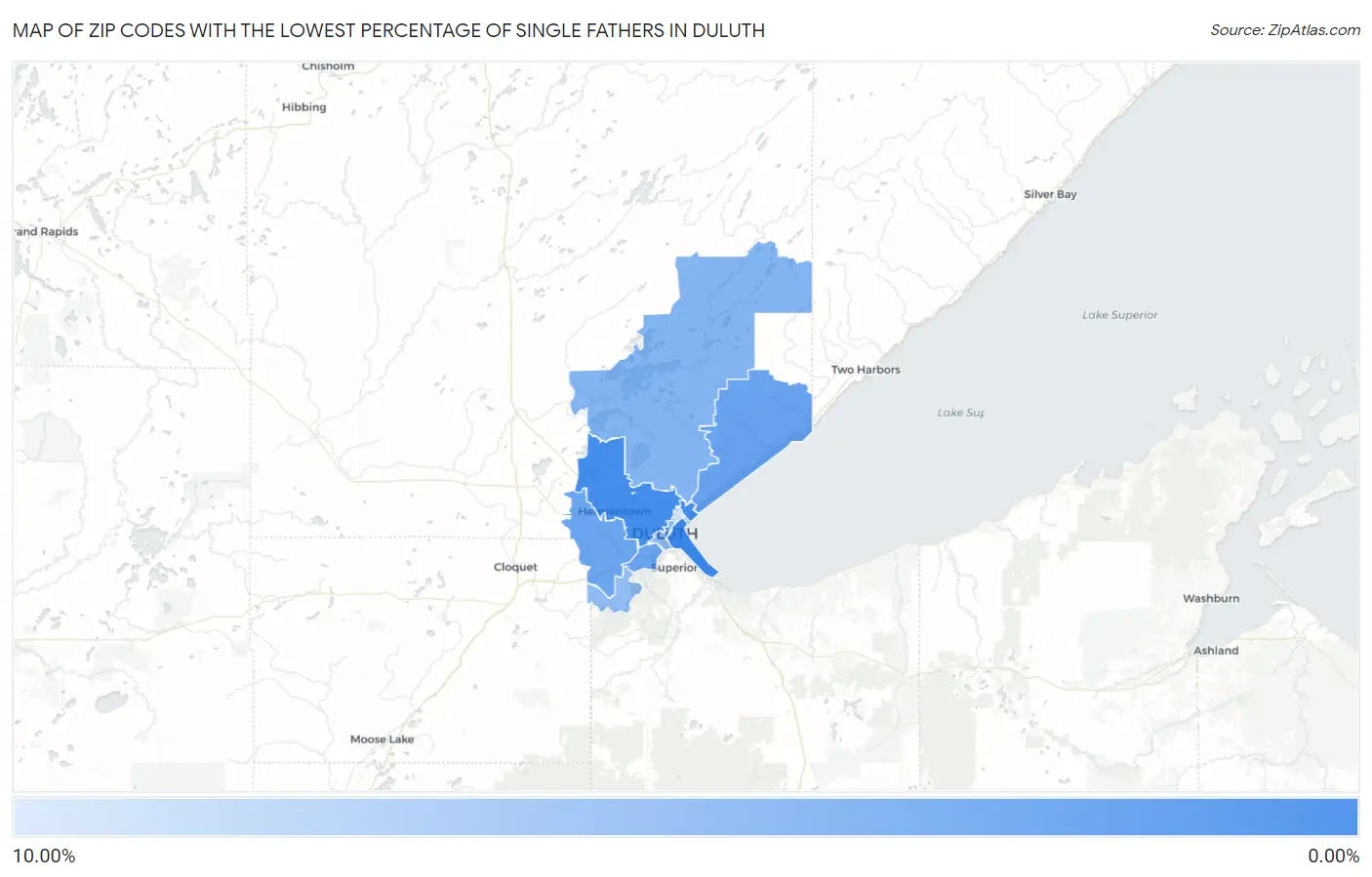 Zip Codes with the Lowest Percentage of Single Fathers in Duluth Map